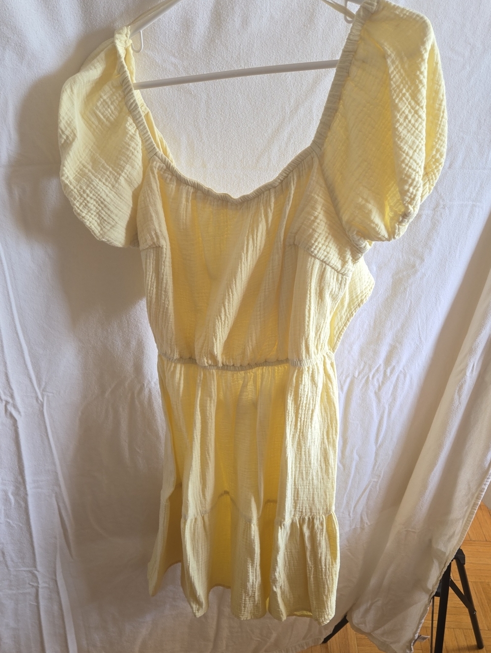 Japna Pale Yellow Mini Dress with Puff Sleeves